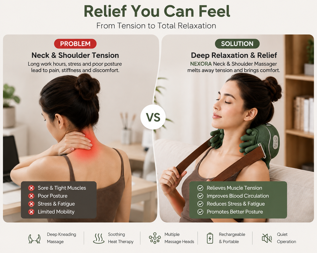 Nexora Global Neck & Shoulder Massager with Deep Kneading & Heat Therapy
