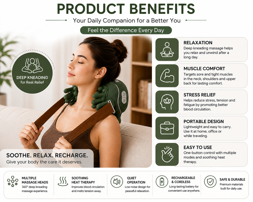 Nexora Global Neck & Shoulder Massager with Deep Kneading & Heat Therapy