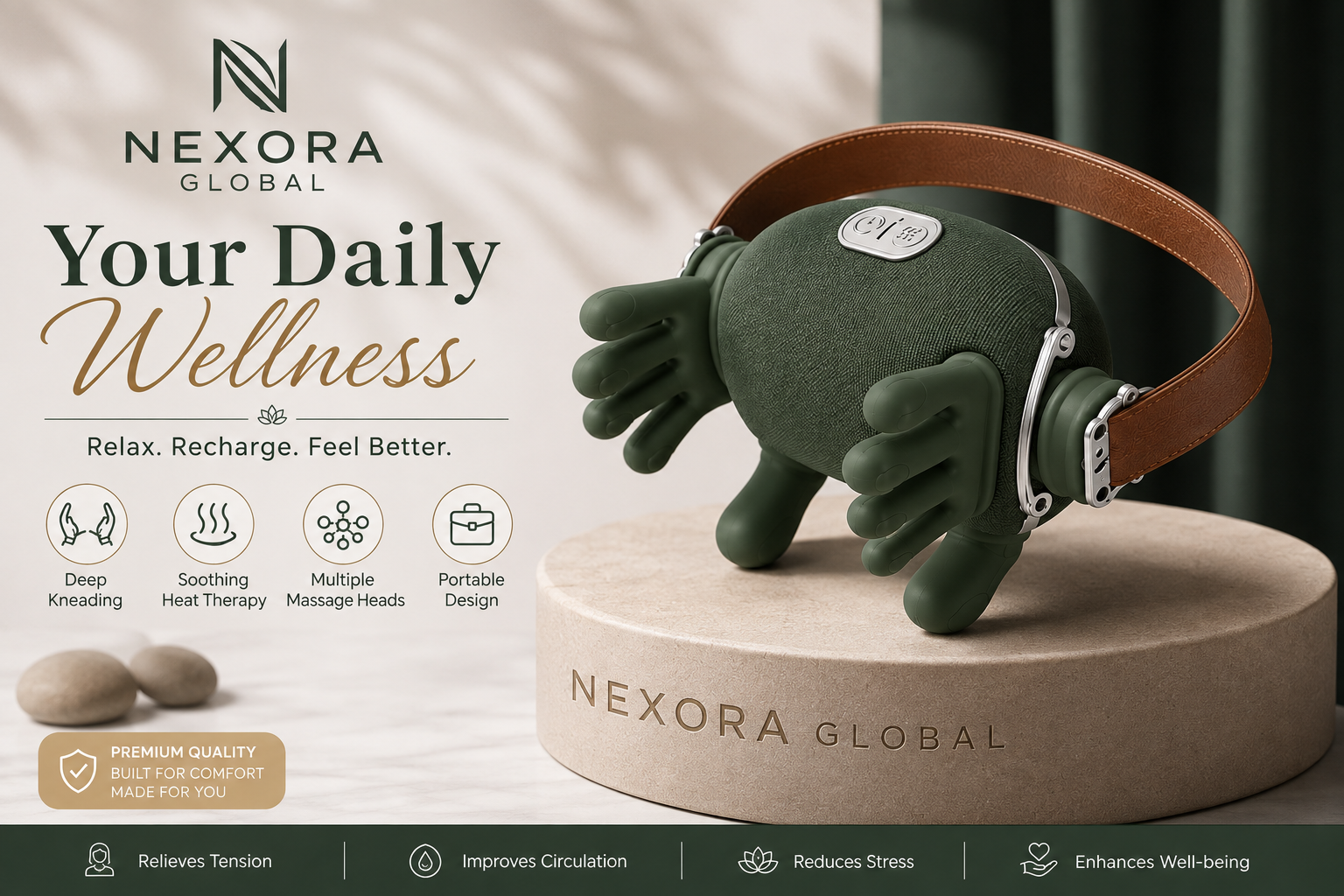 Nexora Global Neck & Shoulder Massager with Deep Kneading & Heat Therapy